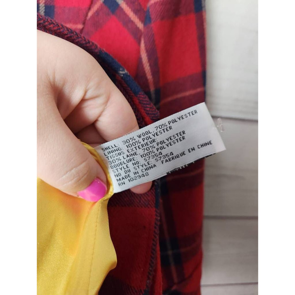 Tulle‎ Anthropologie Womens Peacoat Red Black Plaid Double Breasted Wool Blend M - Picture 6 of 6